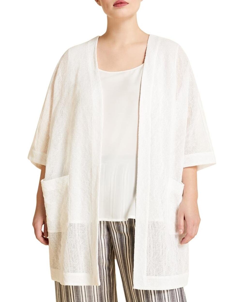 NWT Marina Rinaldi Federica Woven Open Front Tunic Top US 22 Kimono Coastal Boho